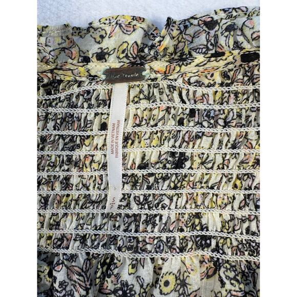 Free People Ivory Cream Floral Top Ruffle Pleated Blouse Peasant Boho Small M9| - Picture 8 of 11